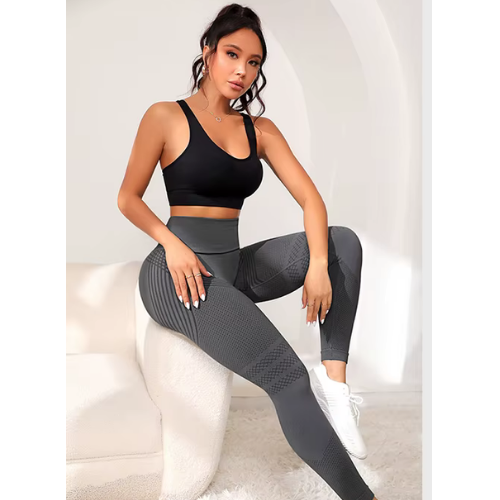 Seksi Çizgili Kalçaları Kaldıran  Yüksek Belli Elastik Fitness  Tayt