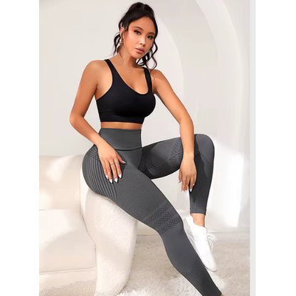 Seksi Çizgili Kalçaları Kaldıran  Yüksek Belli Elastik Fitness  Tayt