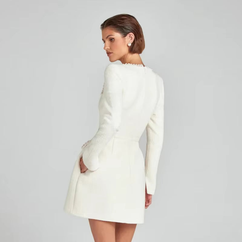 Natalie Zarif Kare Yaka Uzun Kollu Elbise