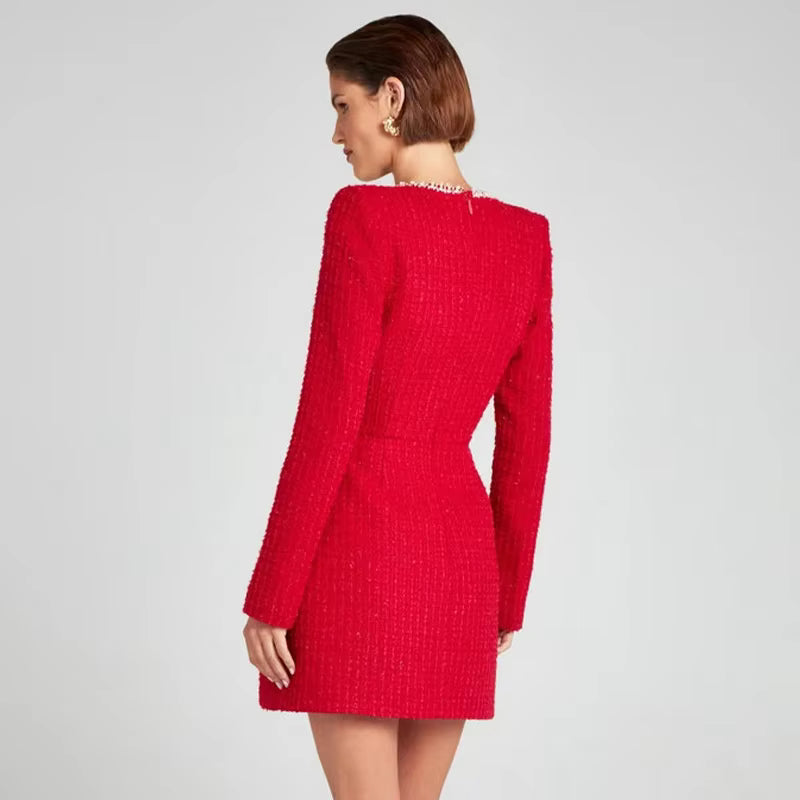 Natalie Zarif Kare Yaka Uzun Kollu Elbise