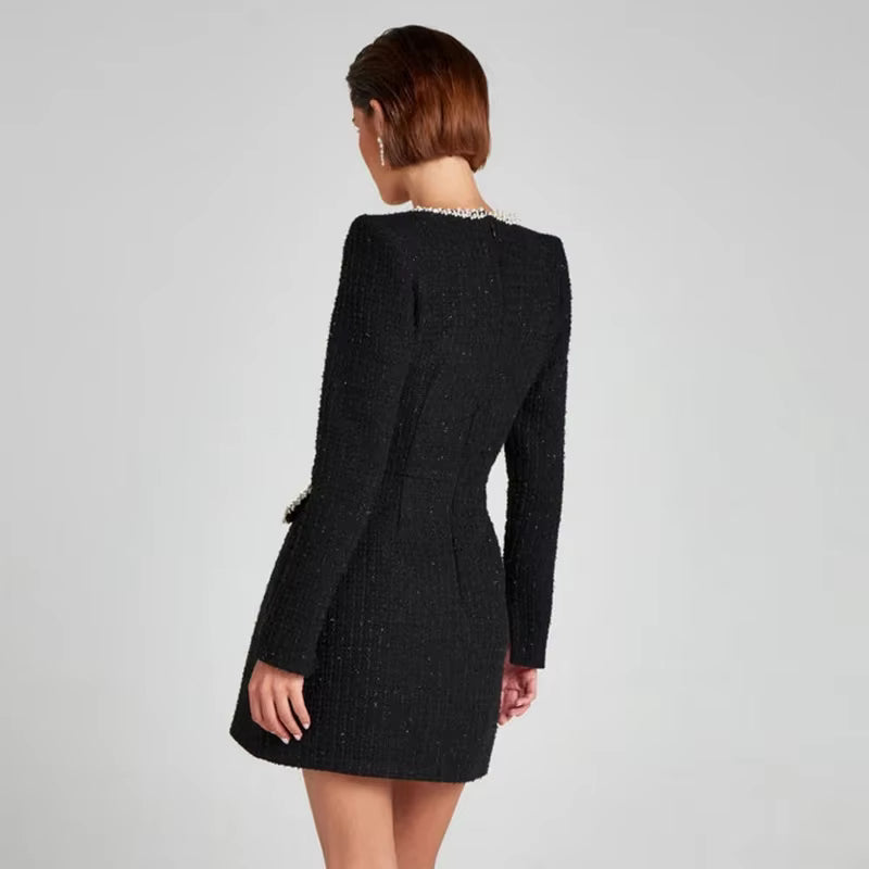 Natalie Zarif Kare Yaka Uzun Kollu Elbise