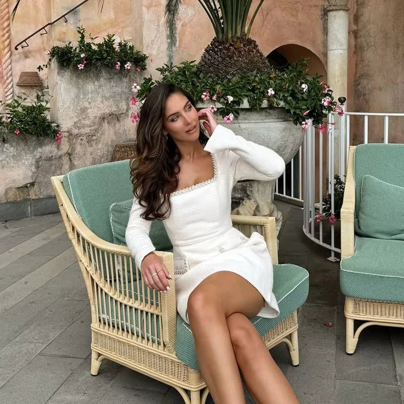 Natalie Zarif Kare Yaka Uzun Kollu Elbise